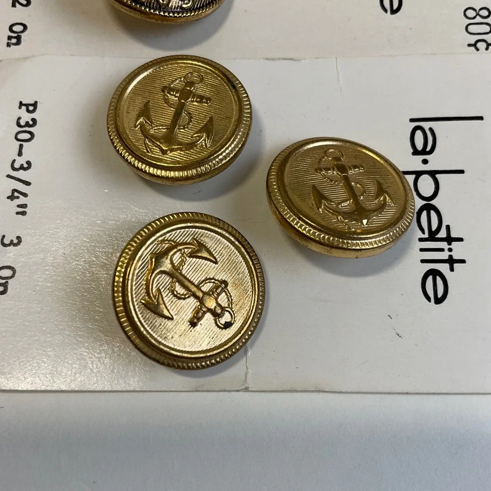 Vintage La Petite Brass Tone Anchor Buttons Nautical 7/8 and 3/4 Inch Lot of 5